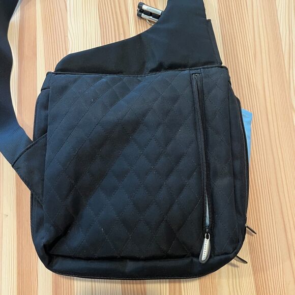 Travelon Black Travel Sling Crossbody Nylon Multi-Pocket Unisex Lightweight - Picture 4 of 10